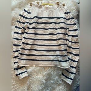 Mini Boden Striped Knit Sweater - Navy and Cream